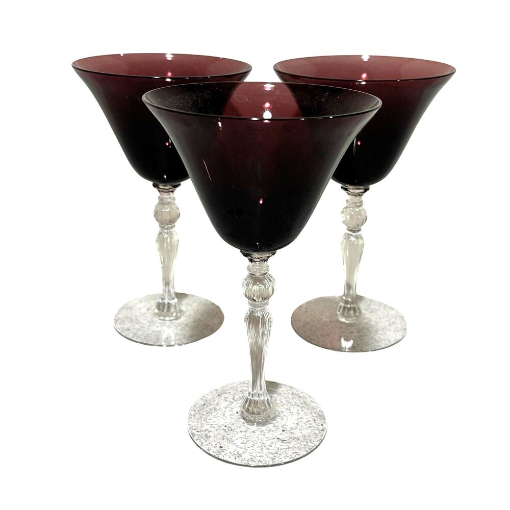 Vintage Cambridge Amethyst Champagne / Tall Sherbet wine glasses (3) Purple